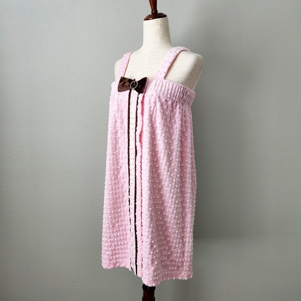 Will's River Co. Pink Cozy After Bath Wrap With Bow, Small / Medium - Picture 3 of 16